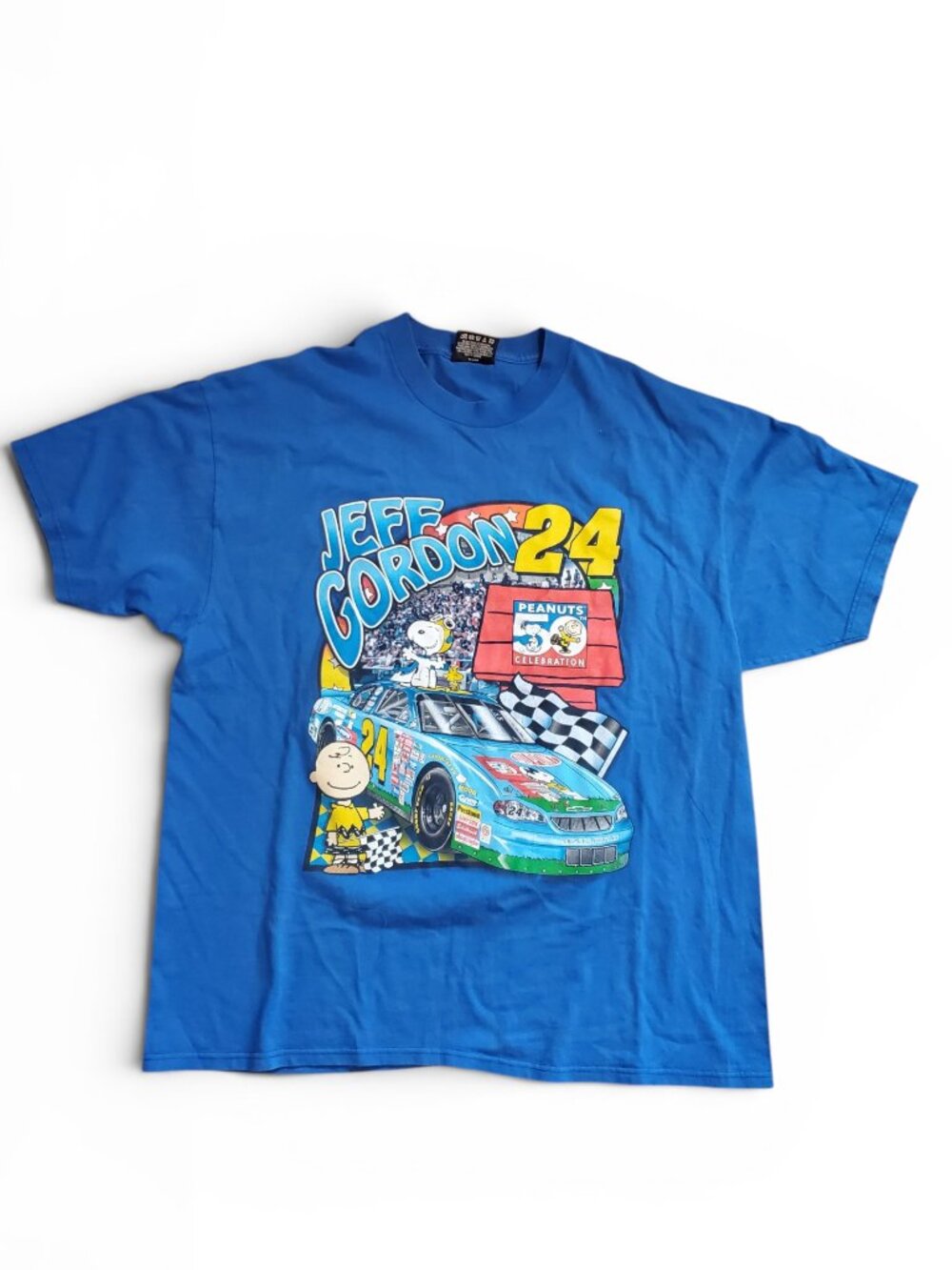 Vintage Nascar Jeff Gordon Peanuts 50th Anniversary Collab Graphic Blue T Shirt